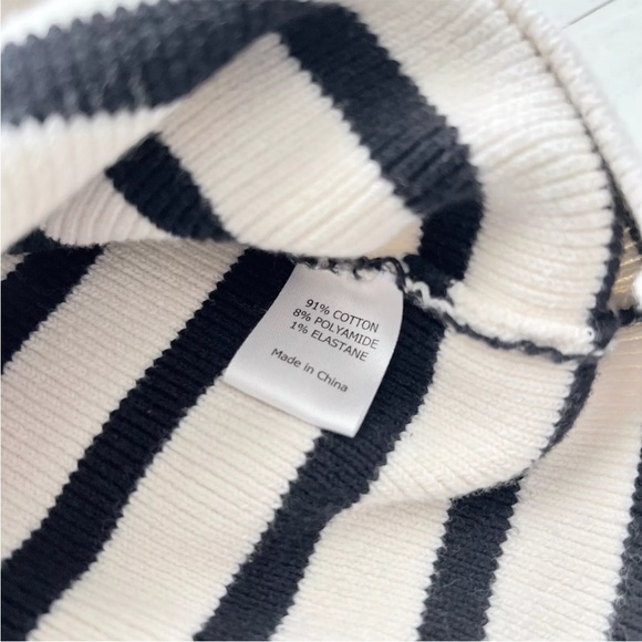 Rare La Ligne Emmanuelle Black Cream Striped SMALL Midi Day Dress Geometric $295 - Picture 14 of 15